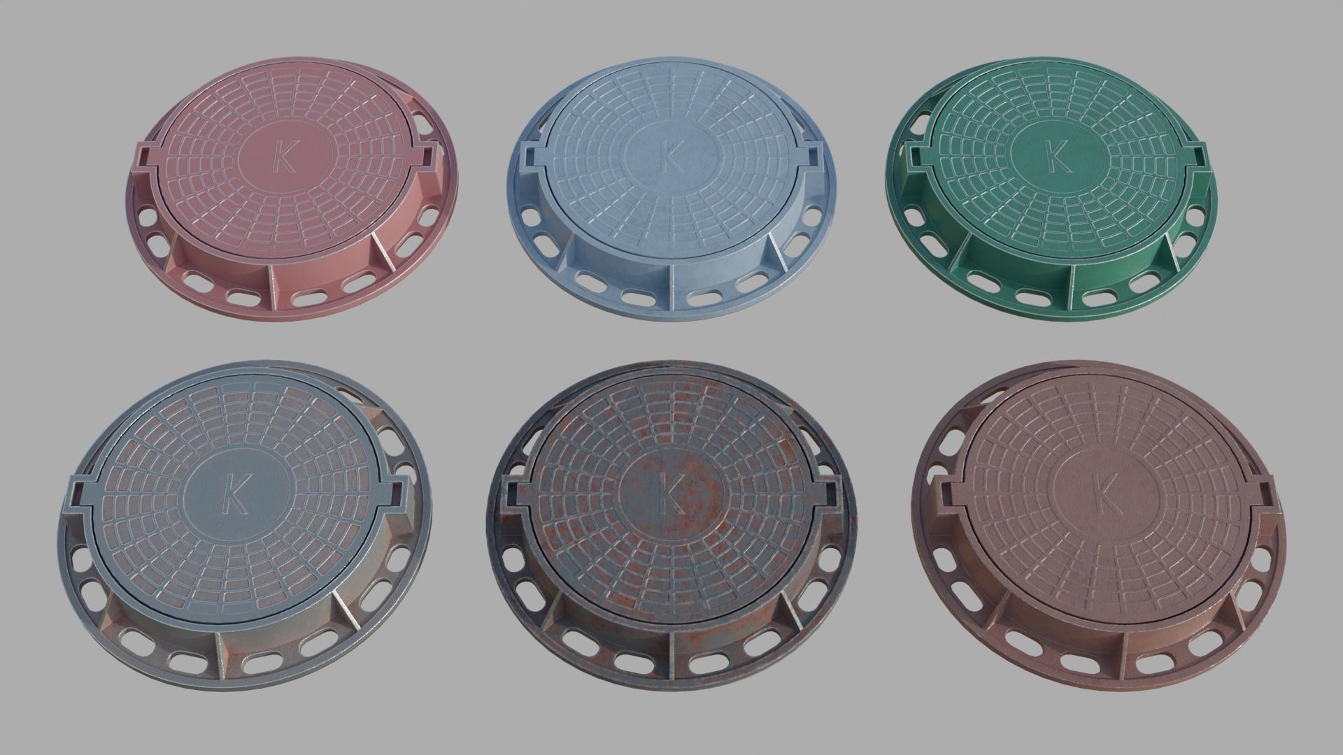 Soviet rusty street sewer manhole 3D model Low-poly 3D model_10