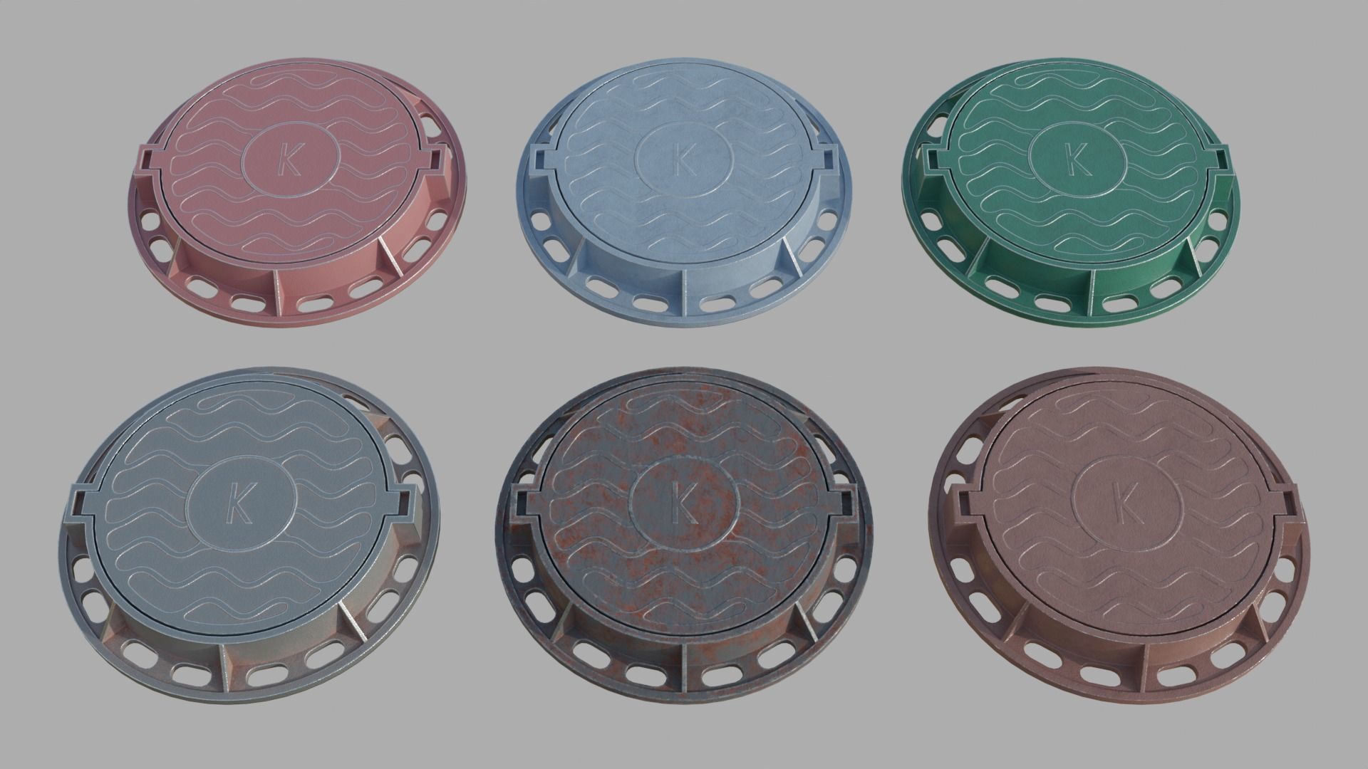 Soviet rusty street sewer manhole 3D model Low-poly 3D model_9