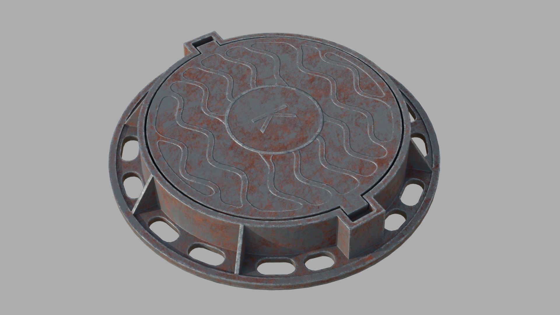 Soviet rusty street sewer manhole 3D model Low-poly 3D model_2
