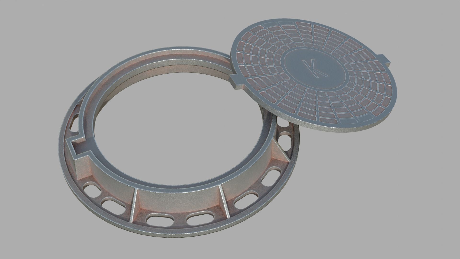 Soviet rusty street sewer manhole 3D model Low-poly 3D model_11