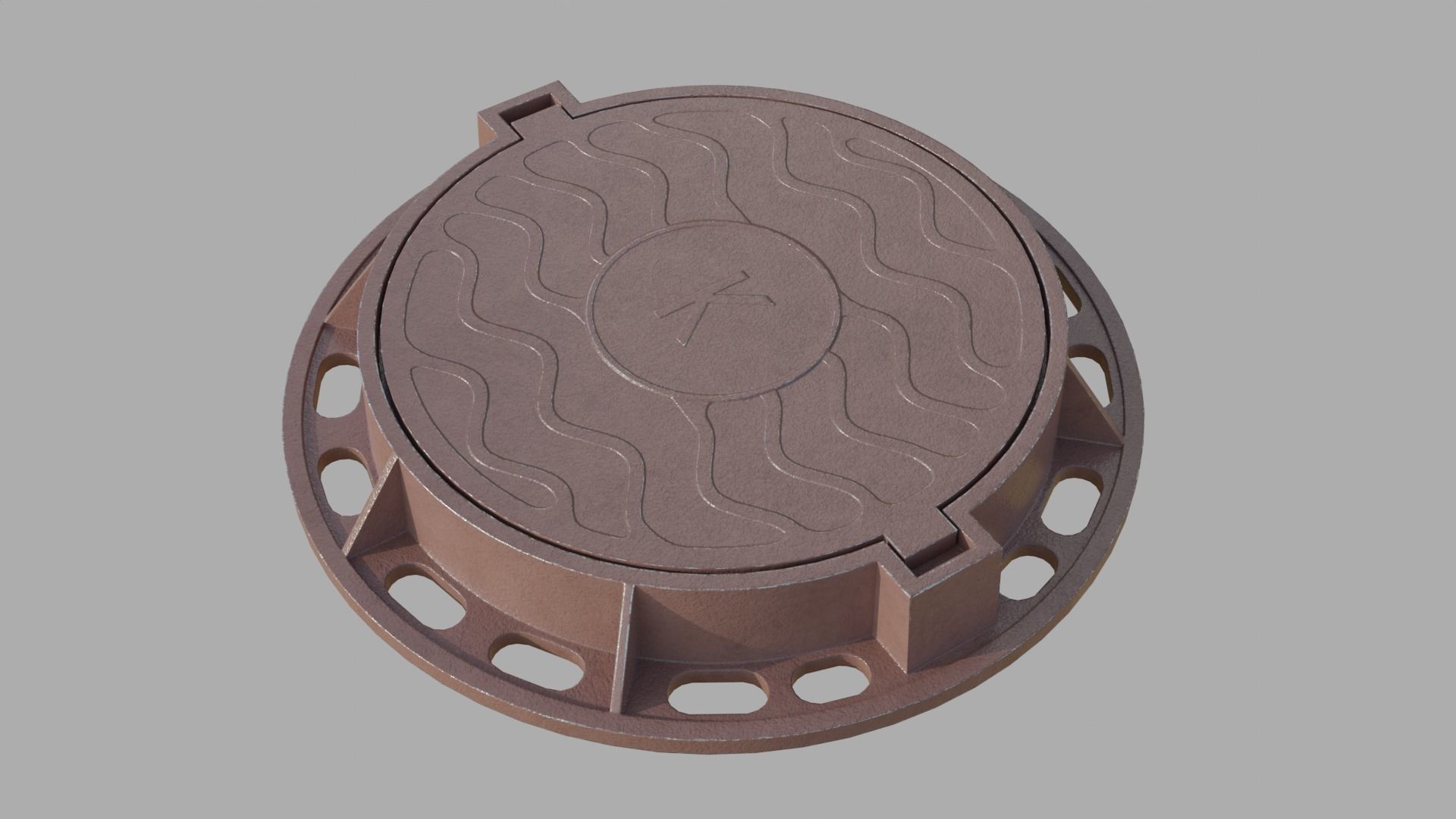 Soviet rusty street sewer manhole 3D model Low-poly 3D model_6