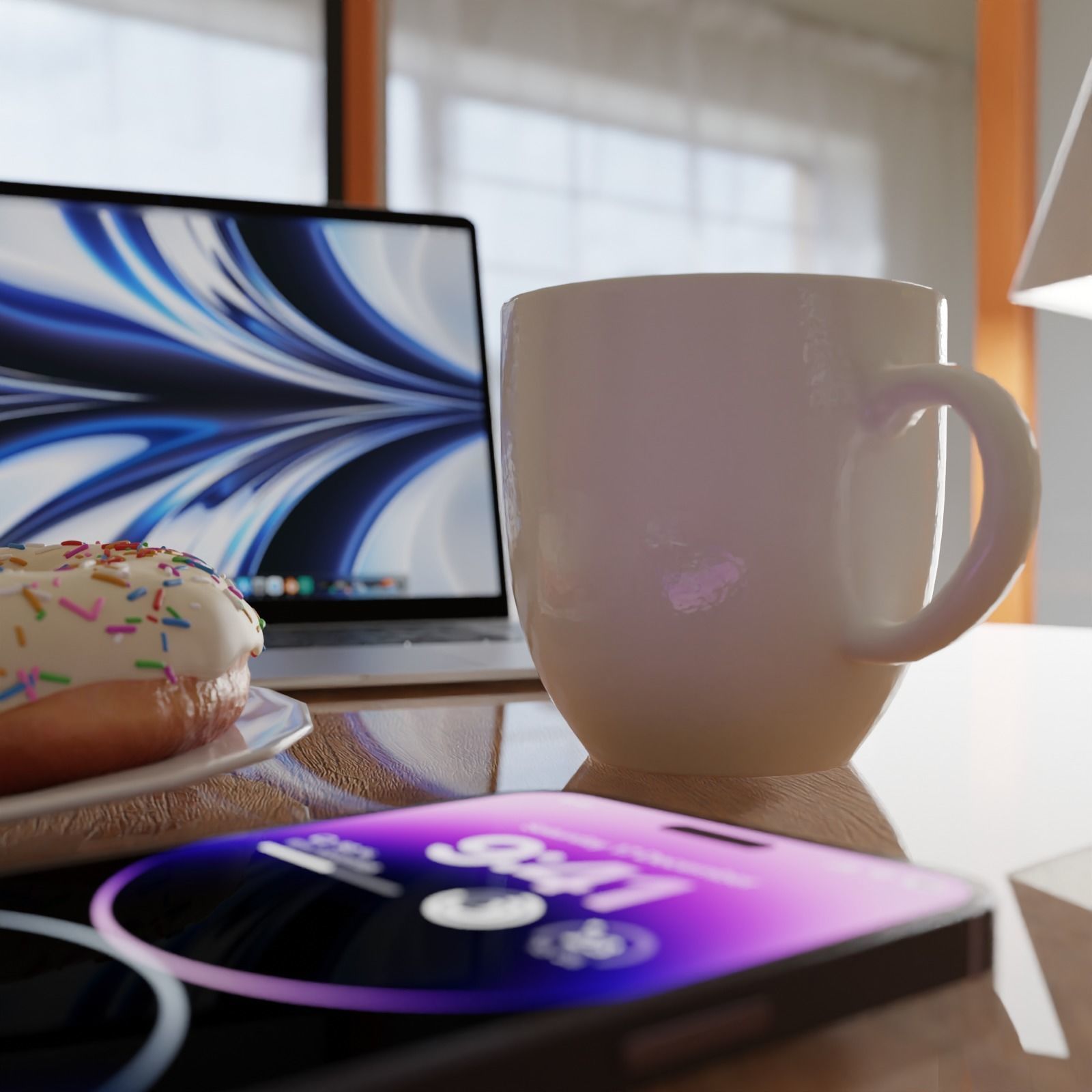 Donut and Coffee on a table set 3D model_4