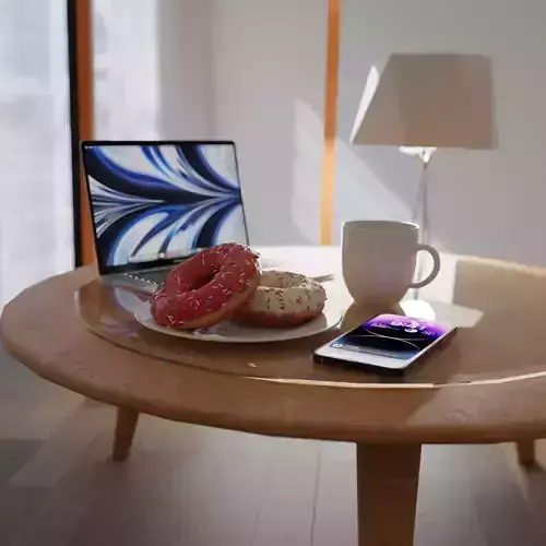 Donut and Coffee on a table set 3D model
