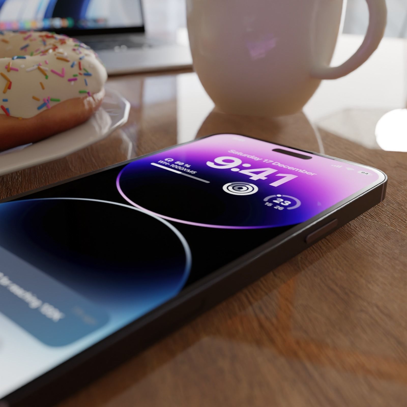 Donut and Coffee on a table set 3D model_3