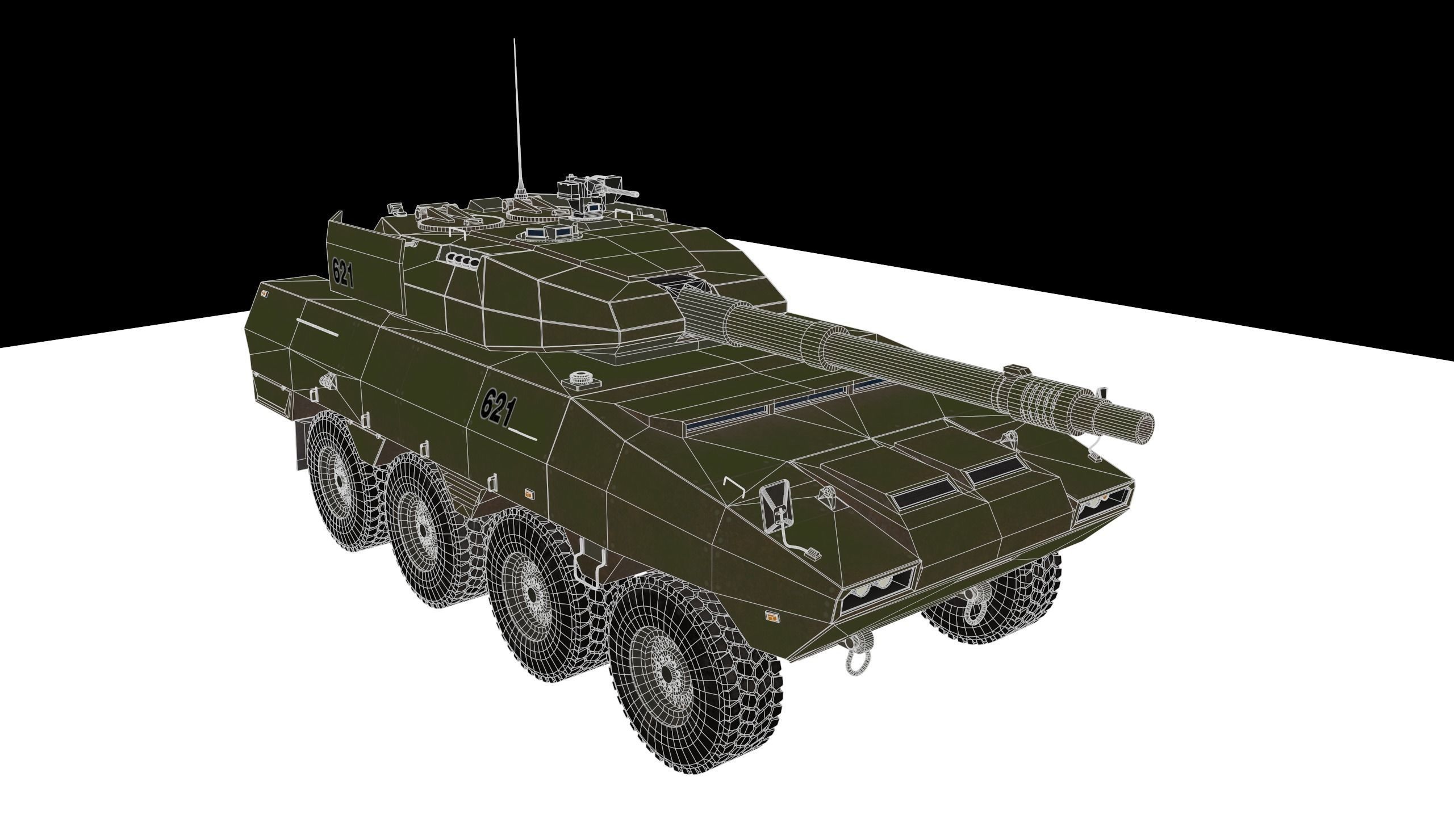 Combat wheeled armored car concept PBR Low-poly Game-ready Low-poly 3D model_7