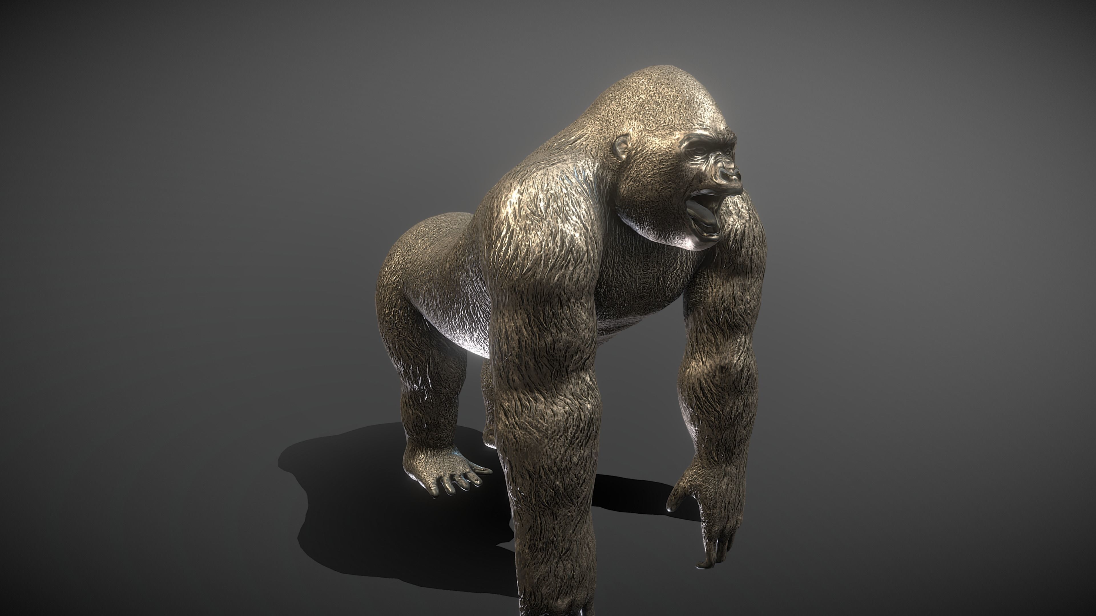 Gorilla Bronze Statue Low-poly 3D model_3