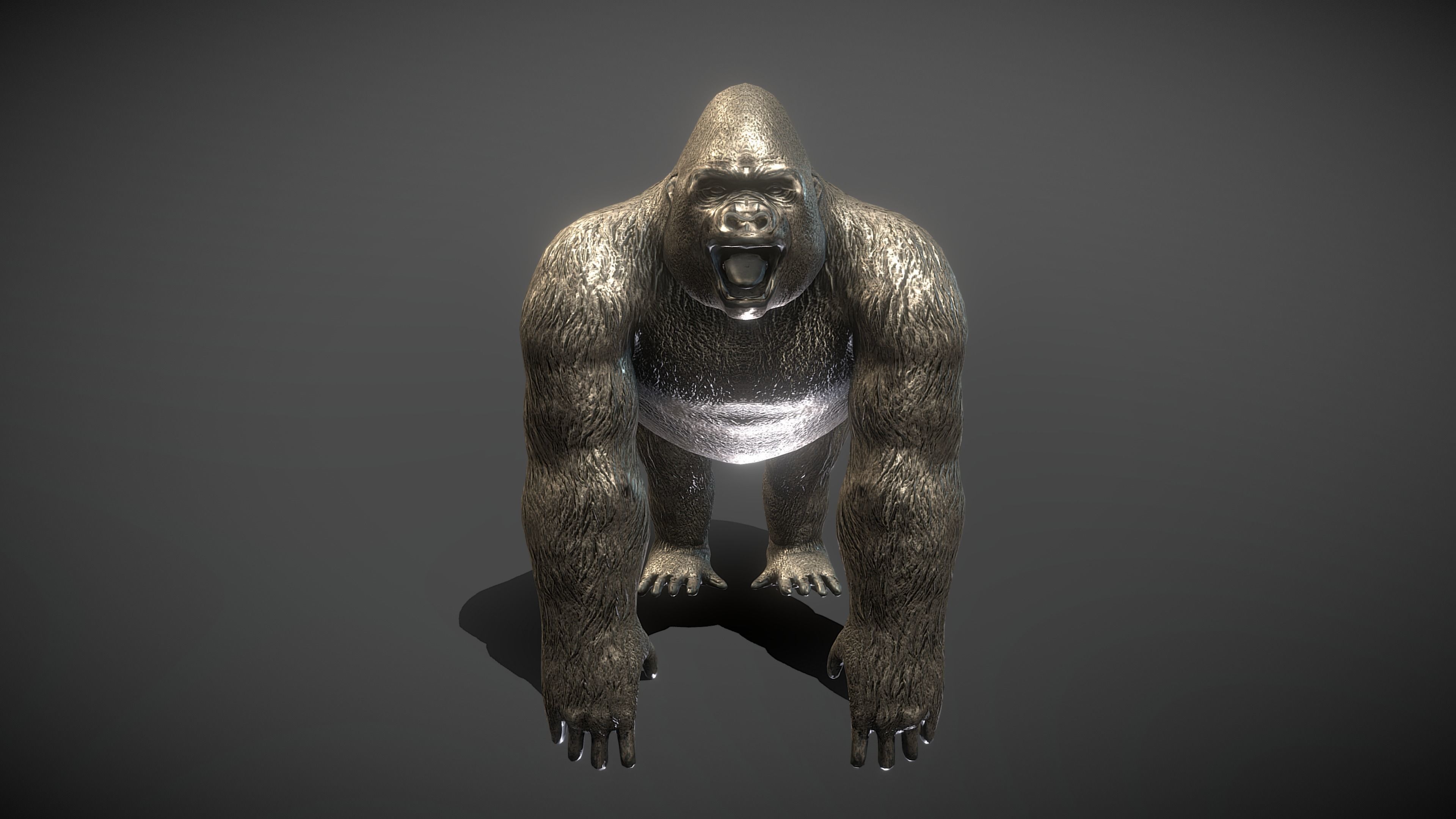 Gorilla Bronze Statue Low-poly 3D model_2