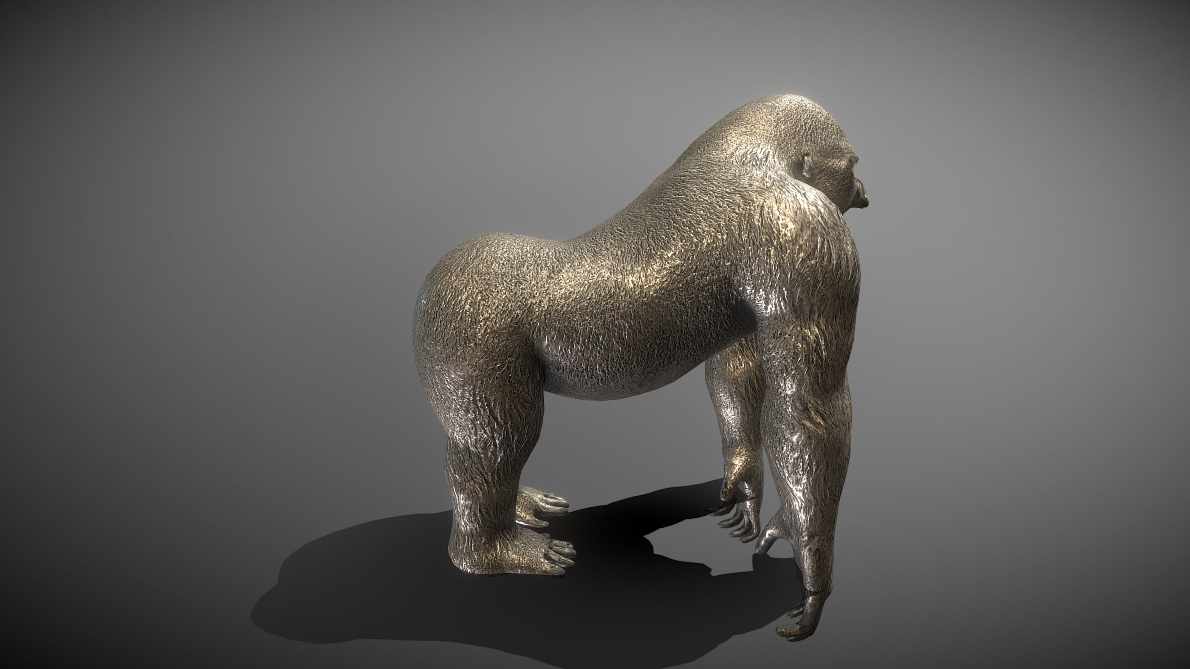 Gorilla Bronze Statue Low-poly 3D model_4