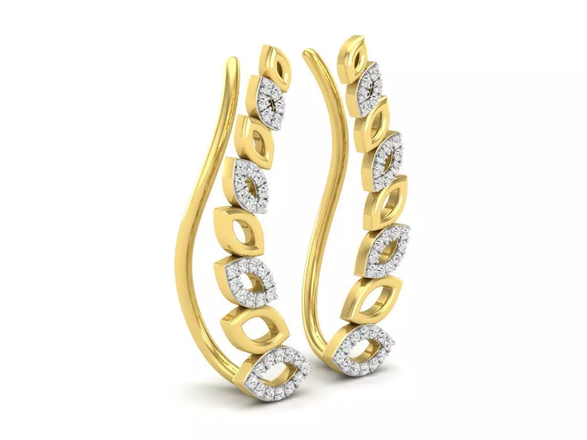 AV 361 Diamond Ladies Leaf Shaped Climber-Earrings 3D print model