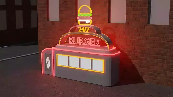 Cheap diner with a neon sign