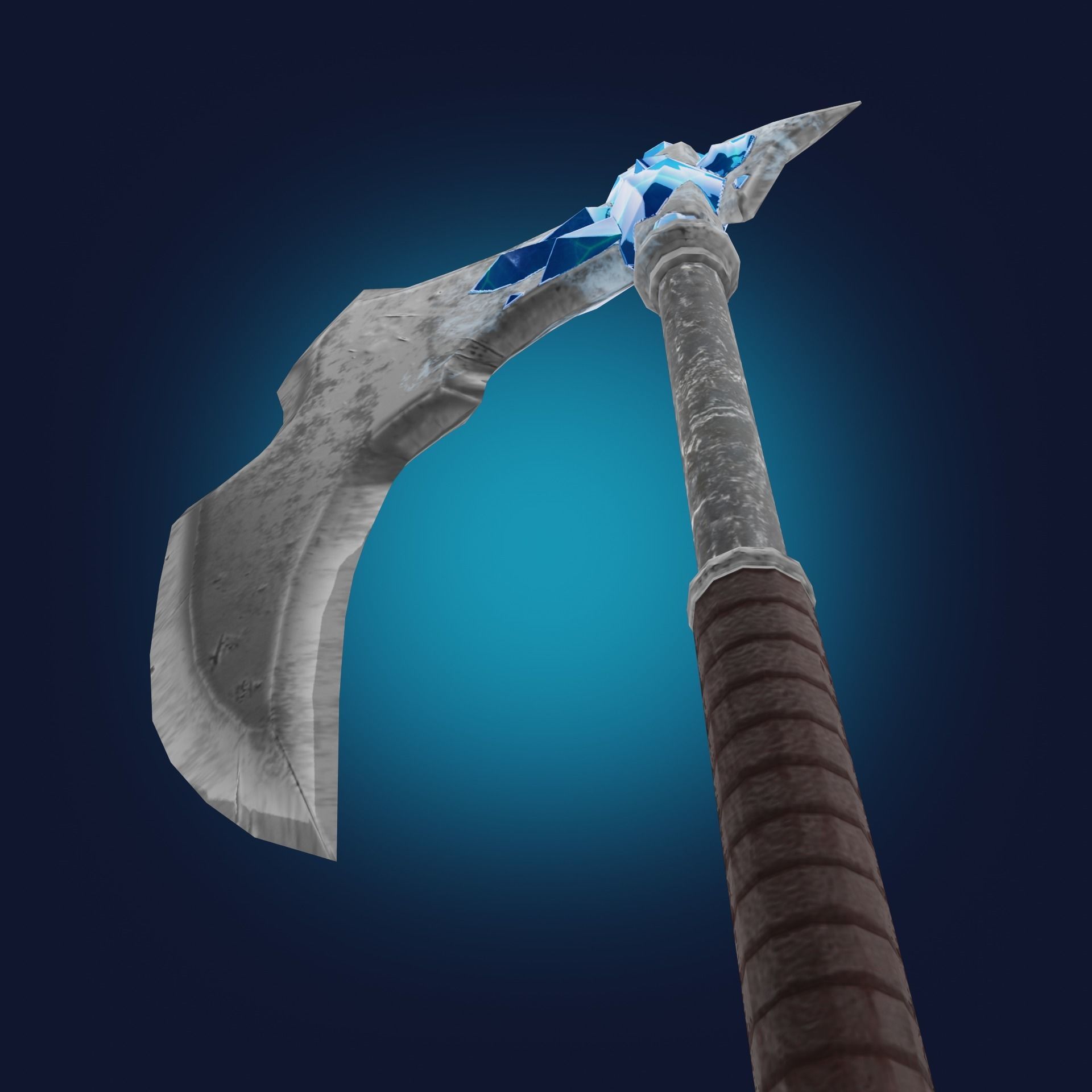 Axe Weapon with ice crystals Low-poly 3D model_4
