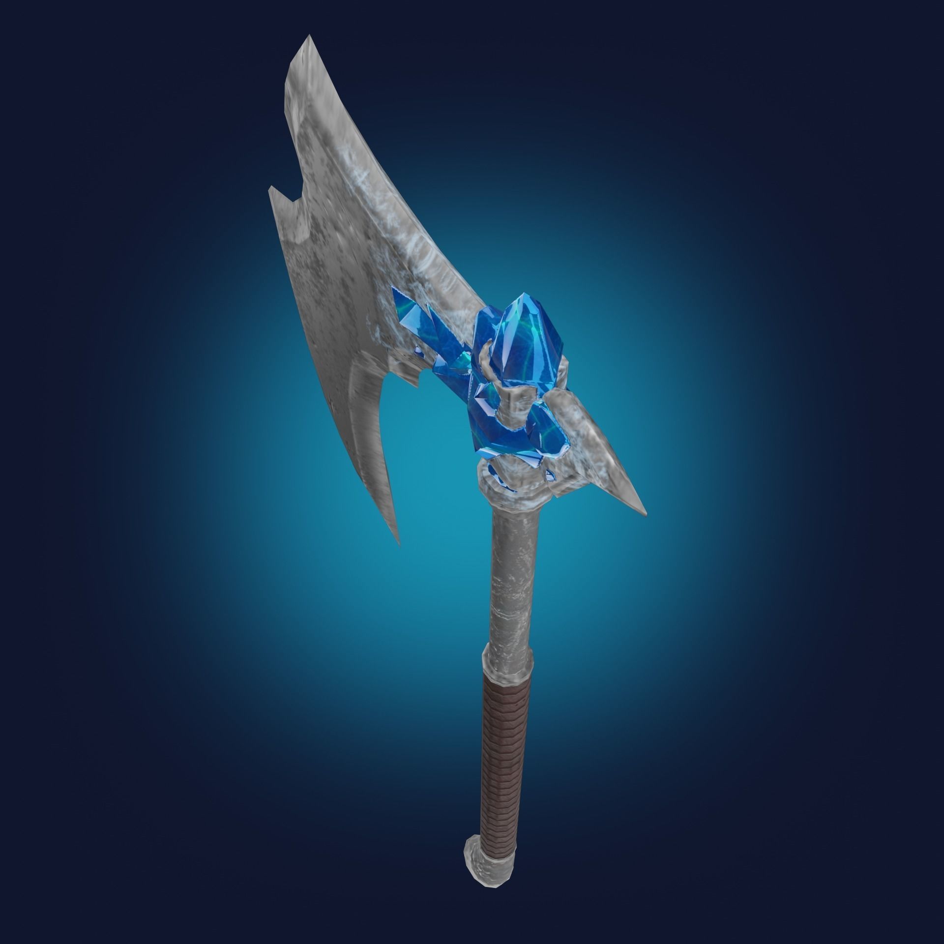 Axe Weapon with ice crystals Low-poly 3D model_3