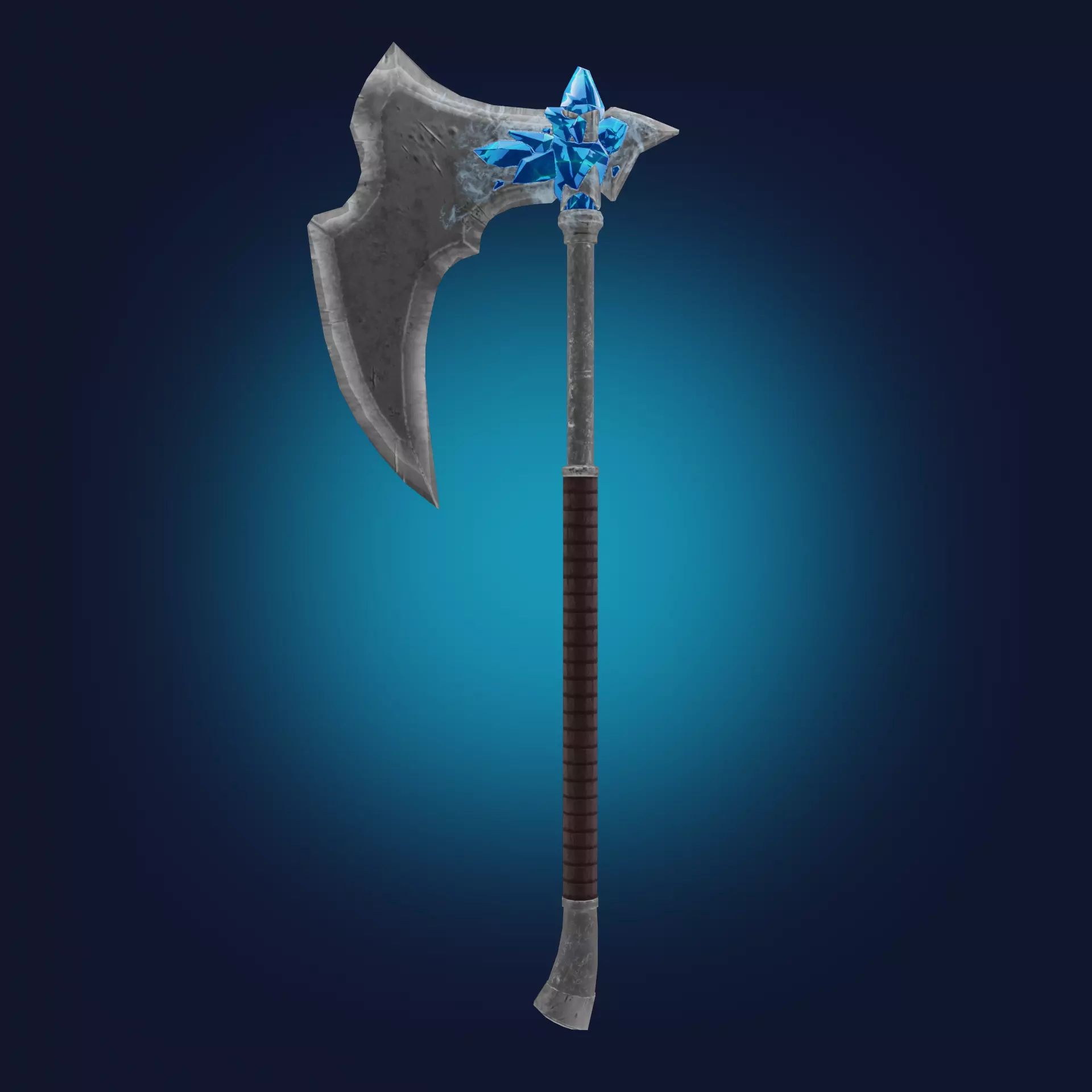 Axe Weapon with ice crystals Low-poly 3D model_0