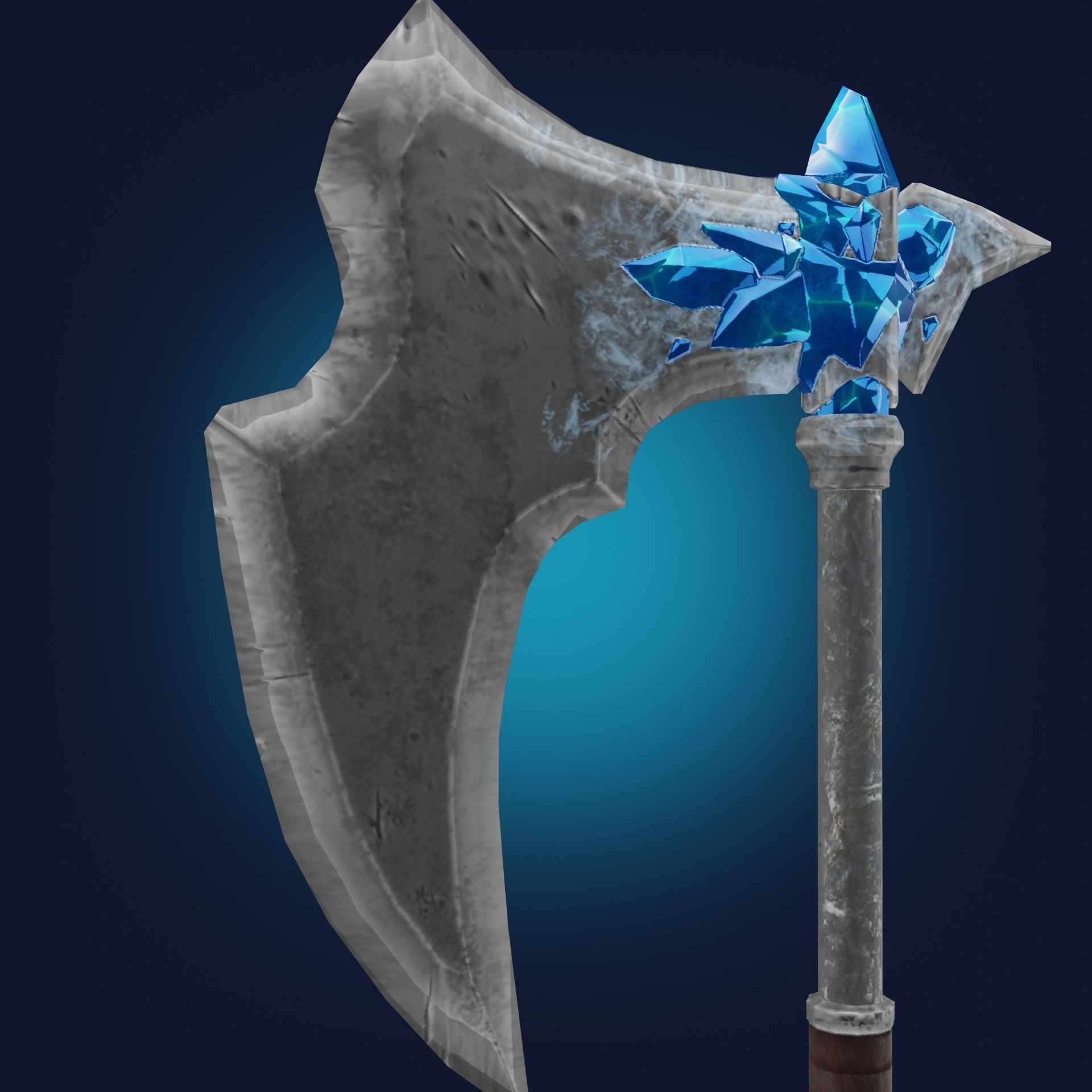 Axe Weapon with ice crystals Low-poly 3D model_5