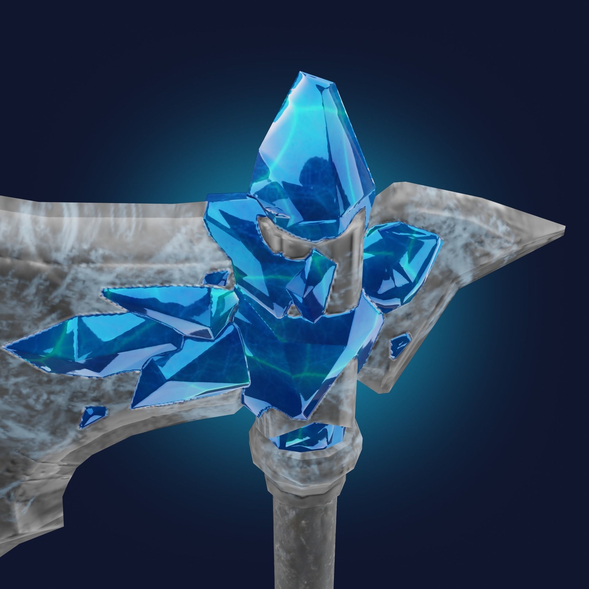 Axe Weapon with ice crystals Low-poly 3D model_1