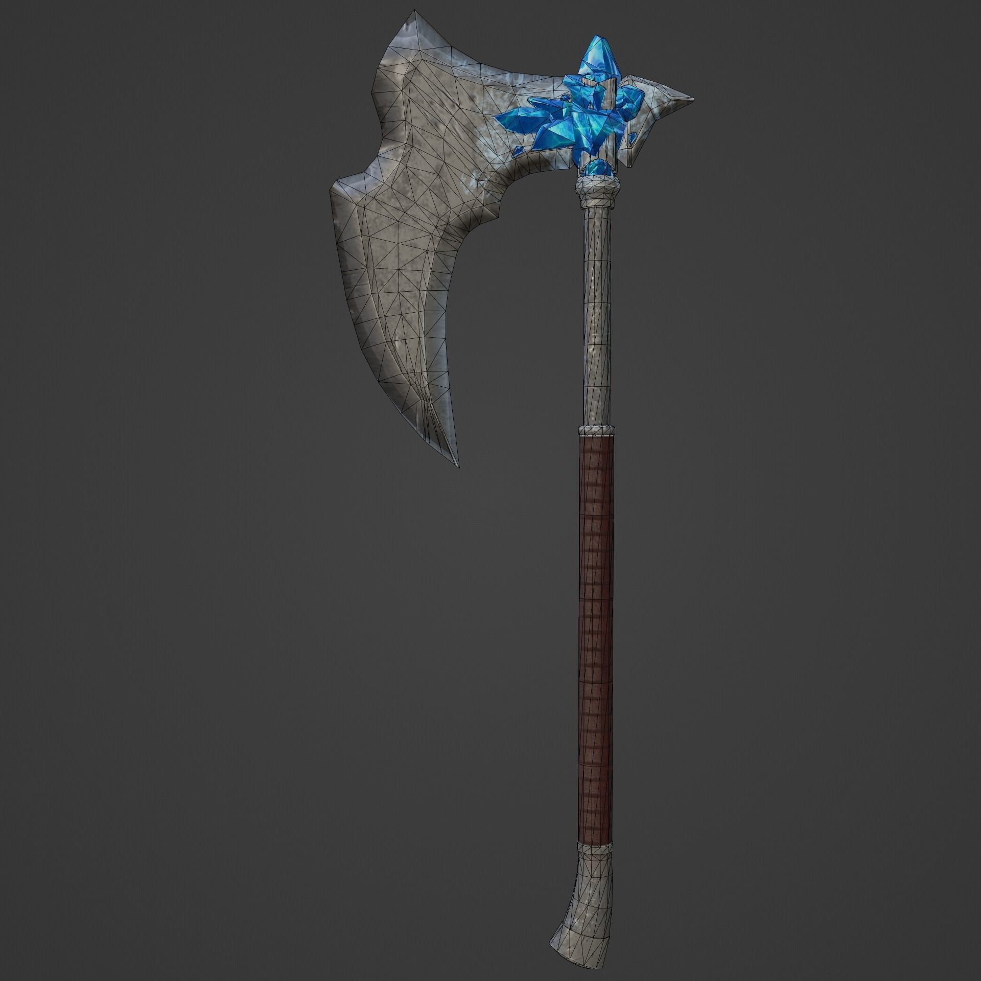 Axe Weapon with ice crystals Low-poly 3D model_6