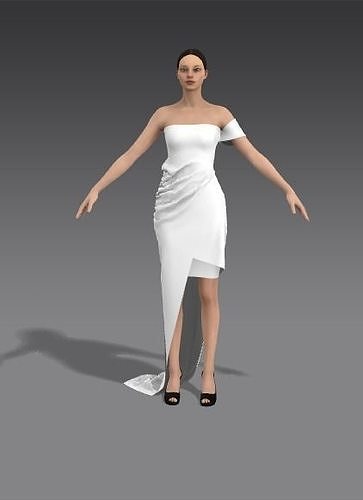 DRESS LITTLE MATTE WHITE ONE SHOULDER DRAPED  Low-poly 3D model