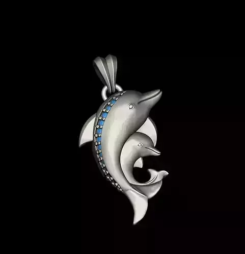 Dolphins pendant with gems 3D print model