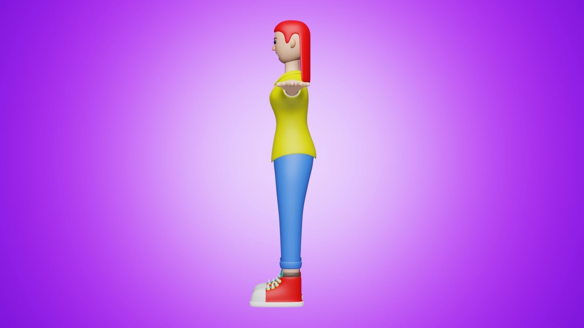 Woman Wear Short Shirt and Sneakers 3D Cartoon Character Style 3D model_3