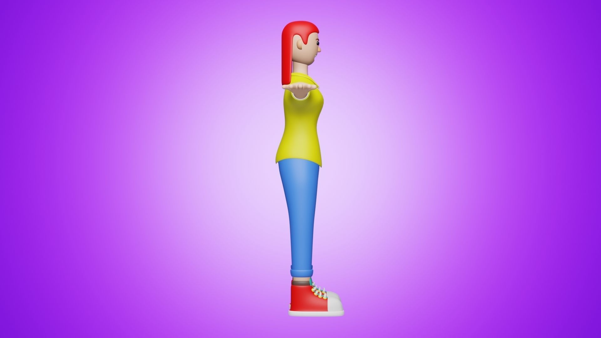 Woman Wear Short Shirt and Sneakers 3D Cartoon Character Style 3D model_1