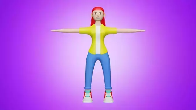 Woman Wear Short Shirt and Sneakers 3D Cartoon Character Style 3D model