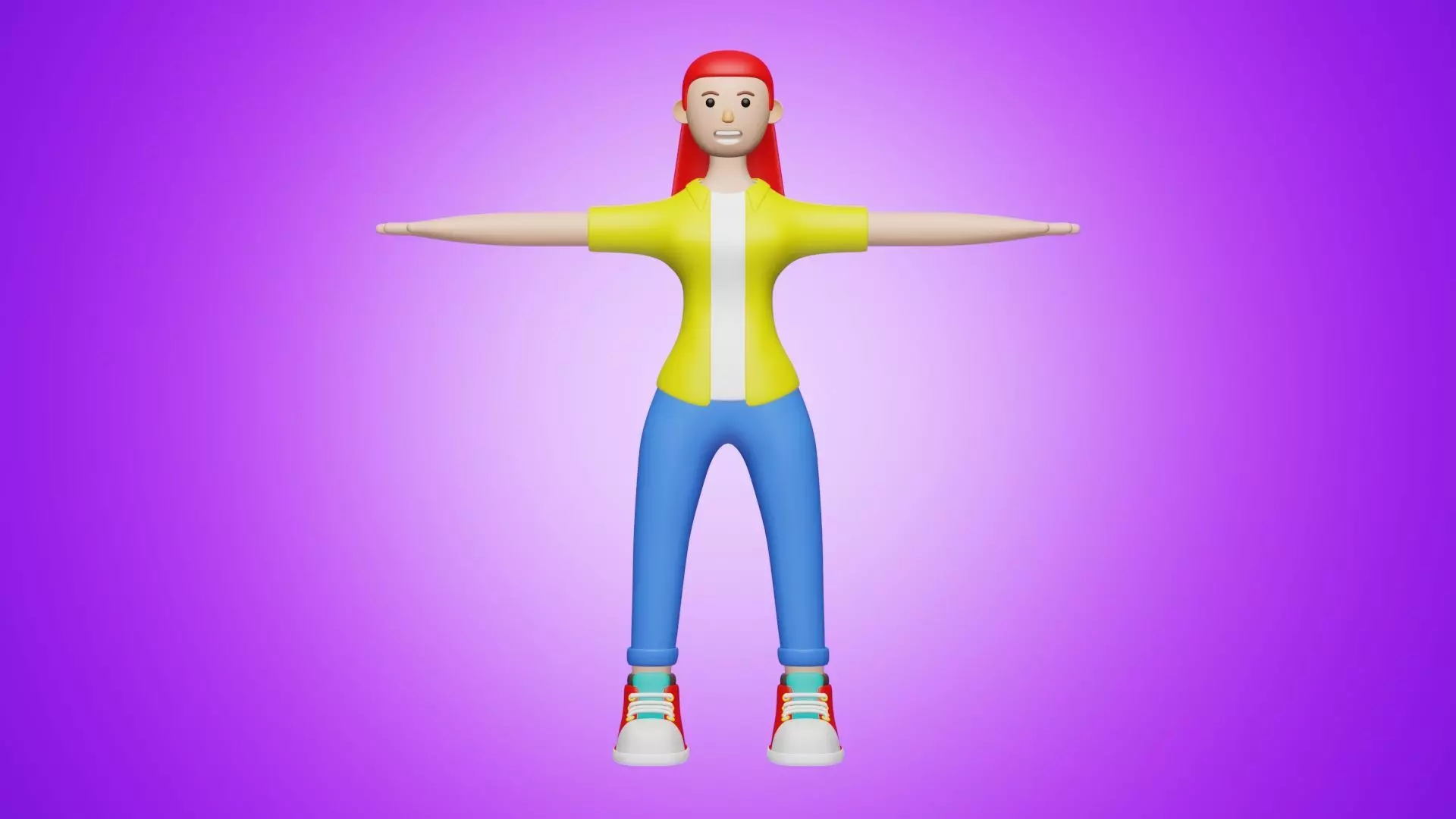 Woman Wear Short Shirt and Sneakers 3D Cartoon Character Style 3D model_0