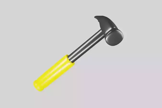 Metal hammer with yellow handle  3D model