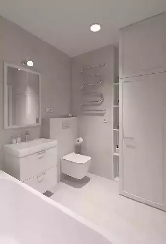 Cozy bathroom with light tiles