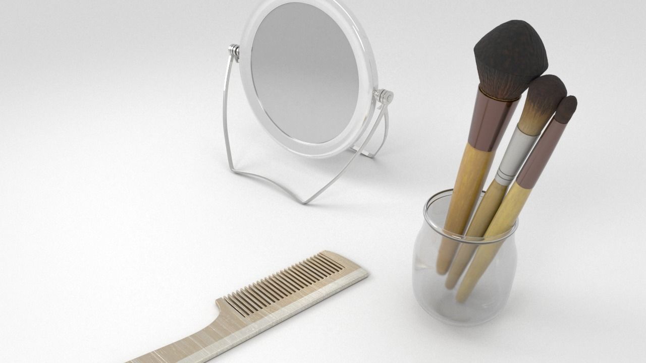 Mirror Comb and Brushes 3D model_2
