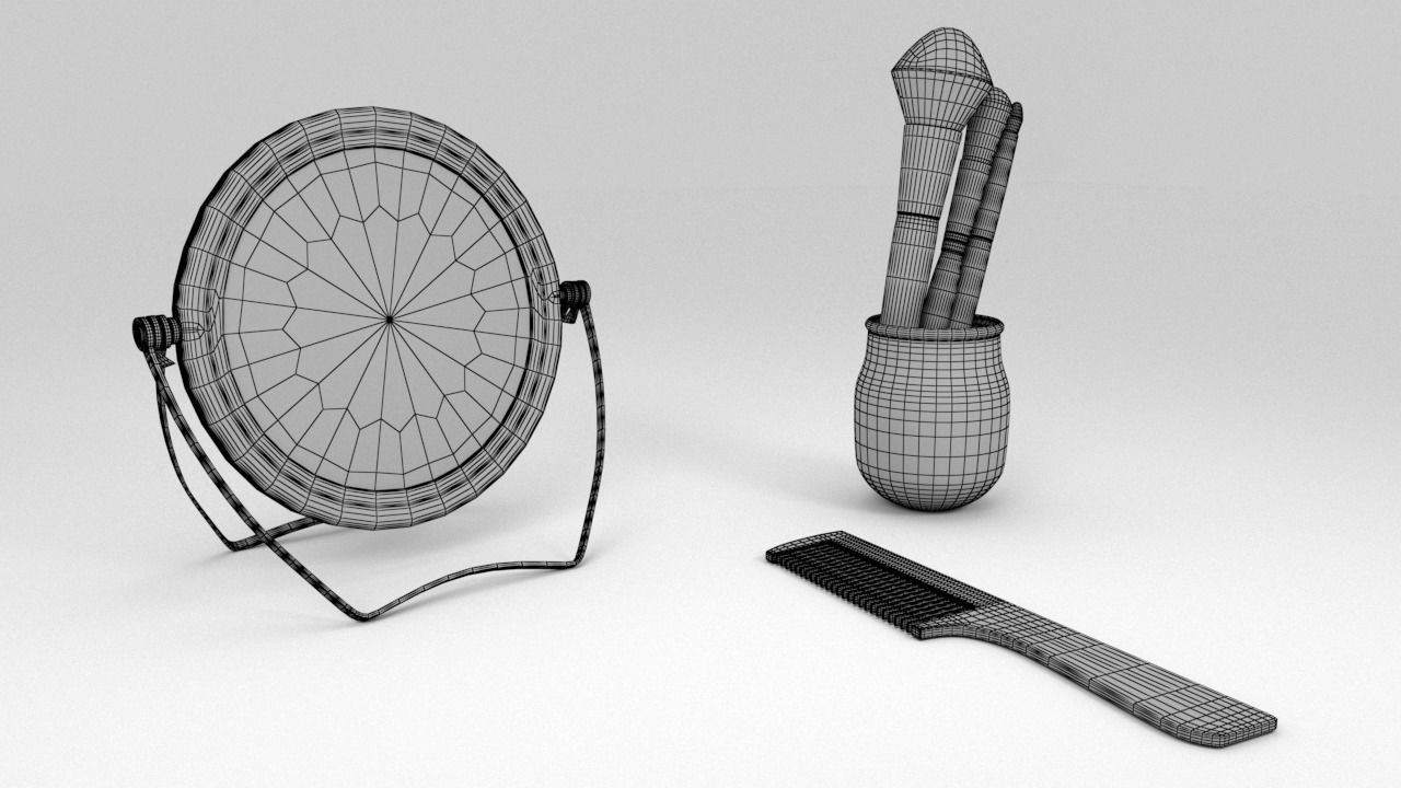 Mirror Comb and Brushes 3D model_5