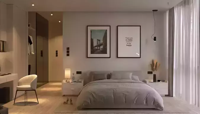 BEDROOM WORKSPACE - Interior scene - 3d model 3D model