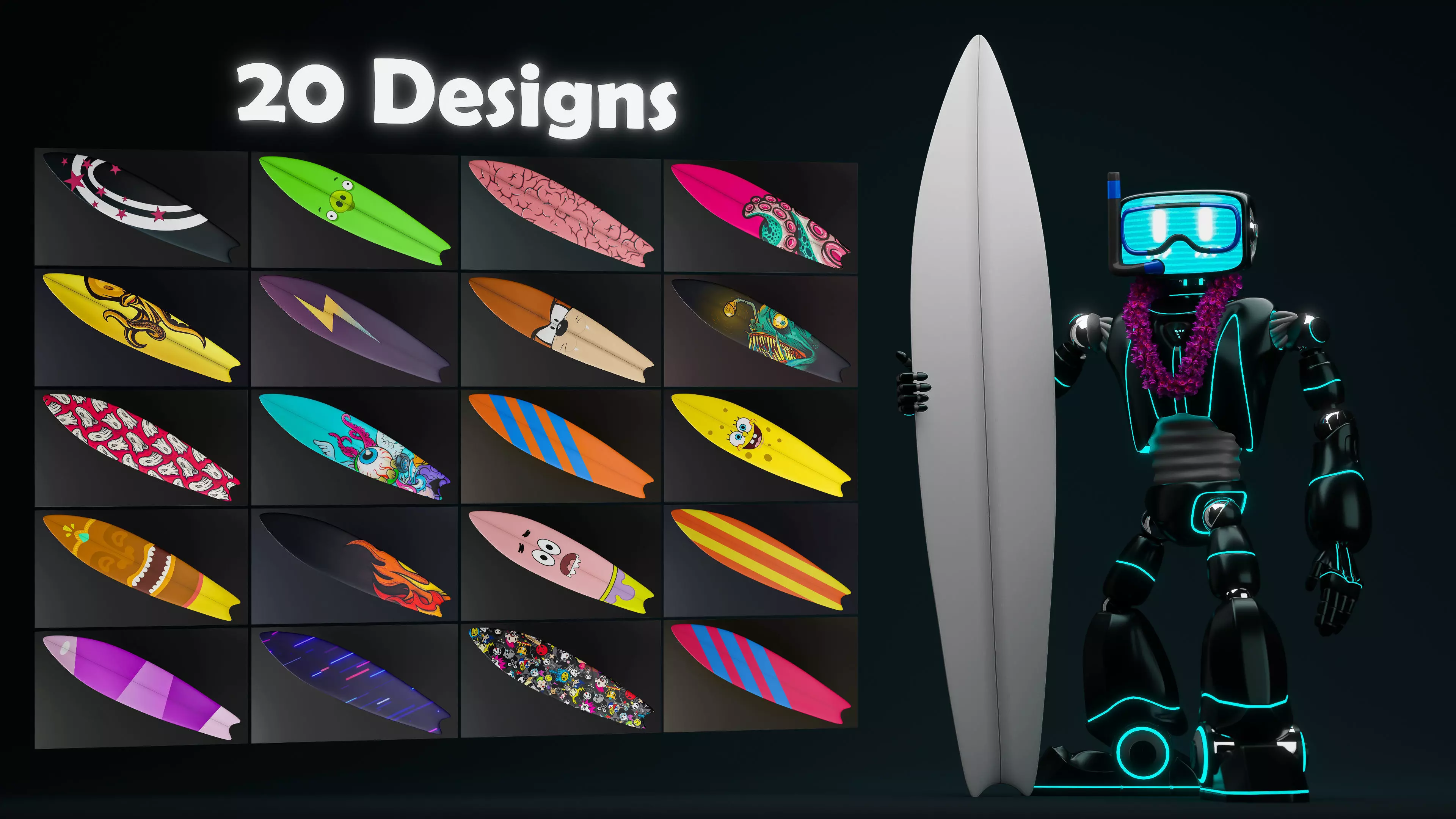 Surfing board 3D model_0