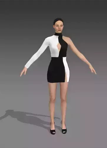 DRESS TWO COLOR  ONE SHOULDER BLACK AND WHITE COLOR BLOCK