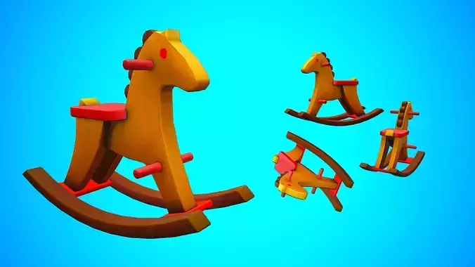 ROCKING HORSE TOY WOOD CARTOON STYLIZED Low-poly 3D model