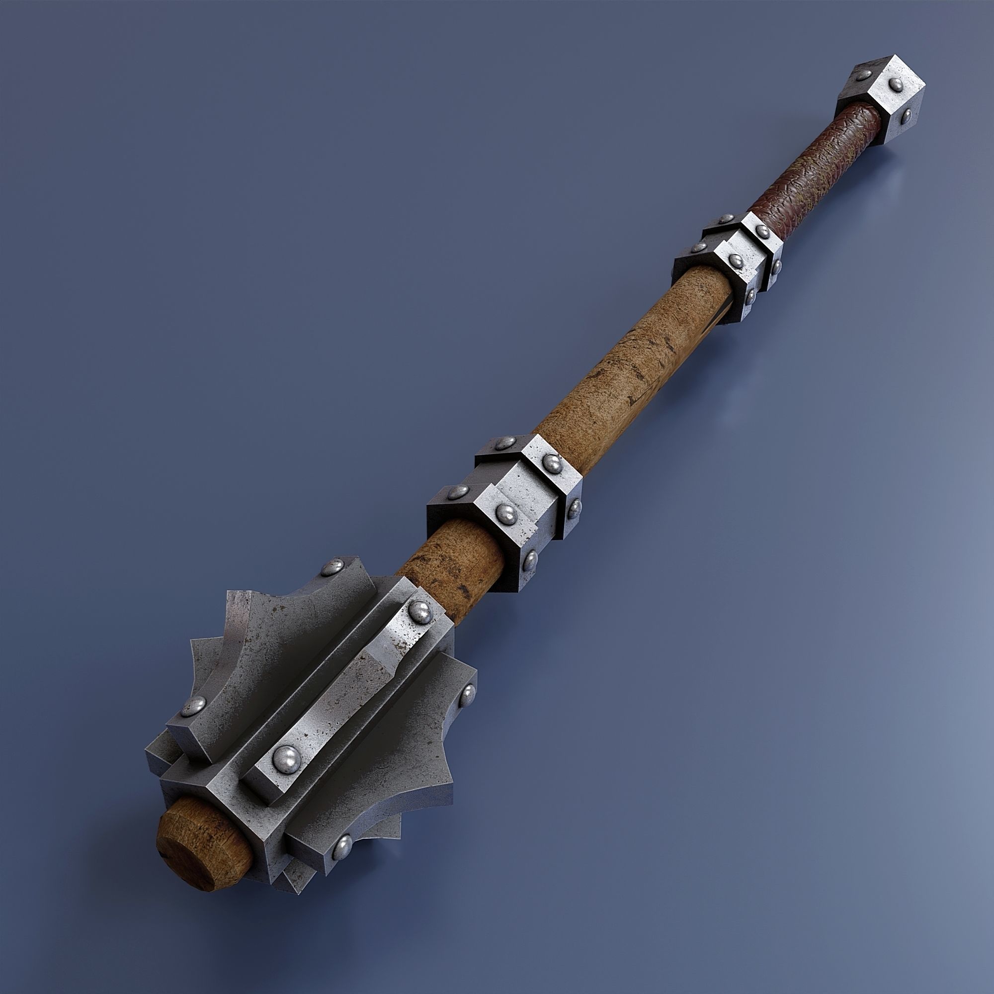 Set of five maces Low-poly 3D model_3