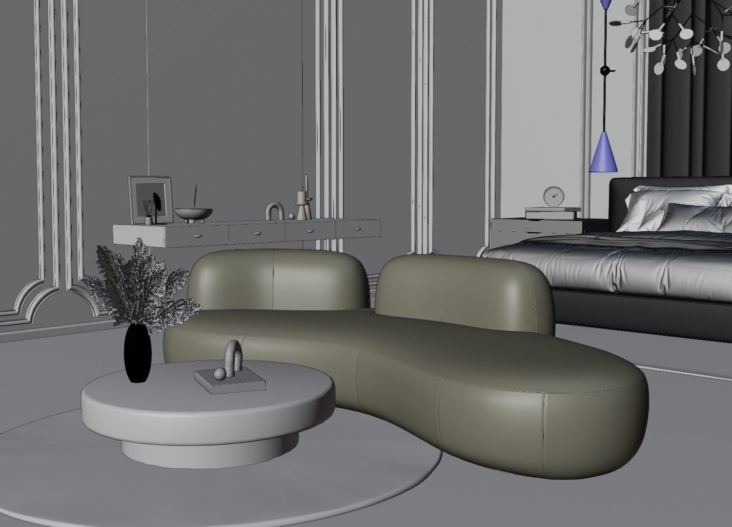 Photorealistic Interior Bedroom Scene In Native Blend File 3D model_18