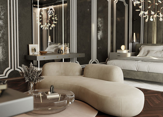 Photorealistic Interior Bedroom Scene In Native Blend File 3D model 4