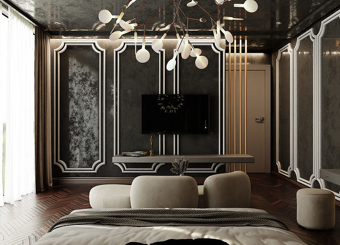 Photorealistic Interior Bedroom Scene In Native Blend File 3D model 7