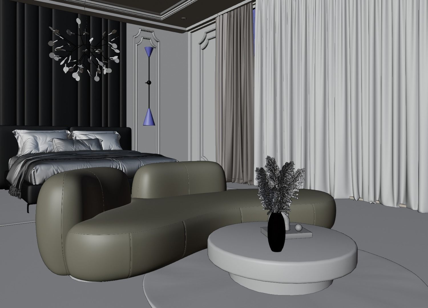 Photorealistic Interior Bedroom Scene In Native Blend File 3D model_16