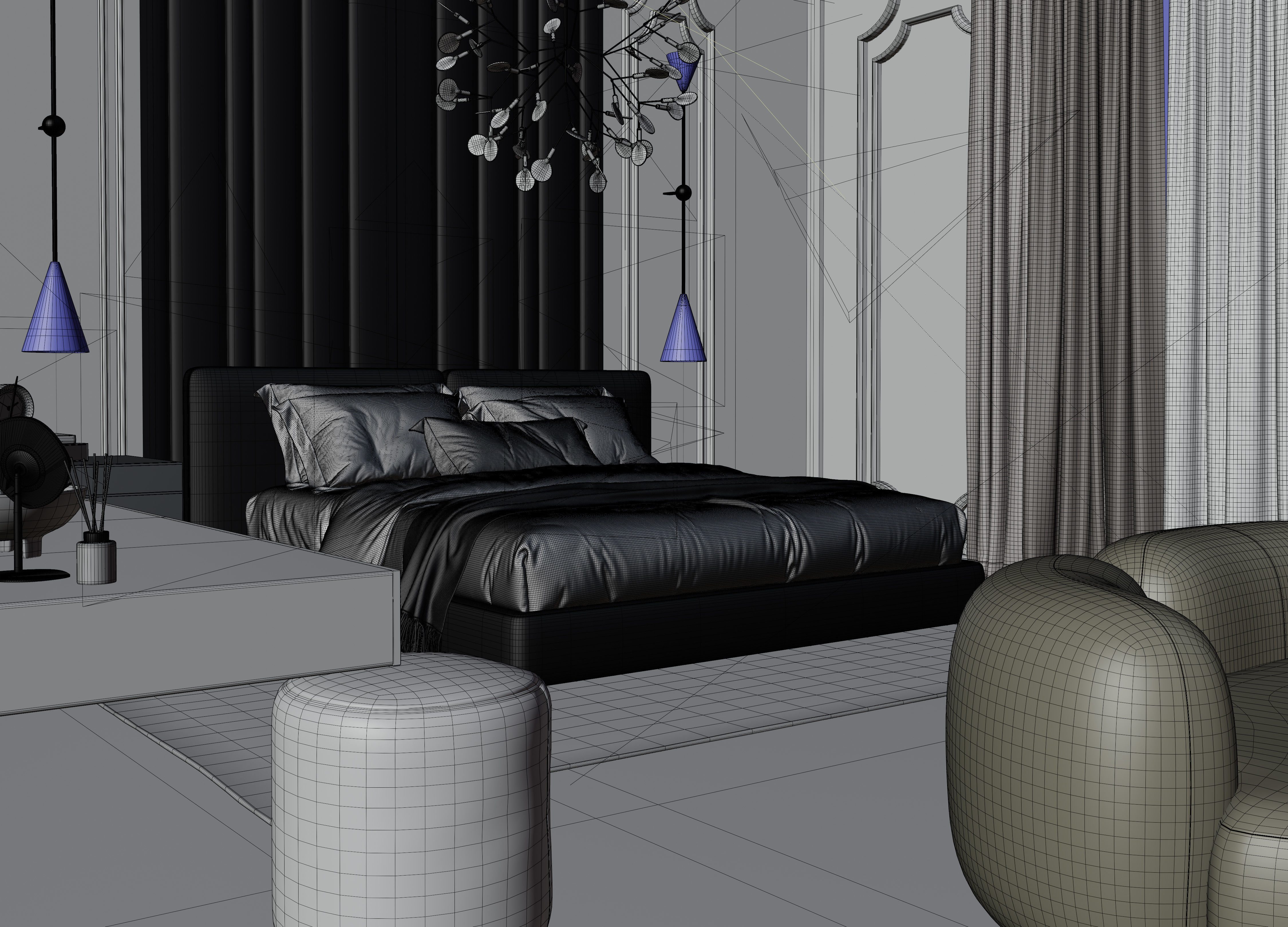 Photorealistic Interior Bedroom Scene In Native Blend File 3D model_13