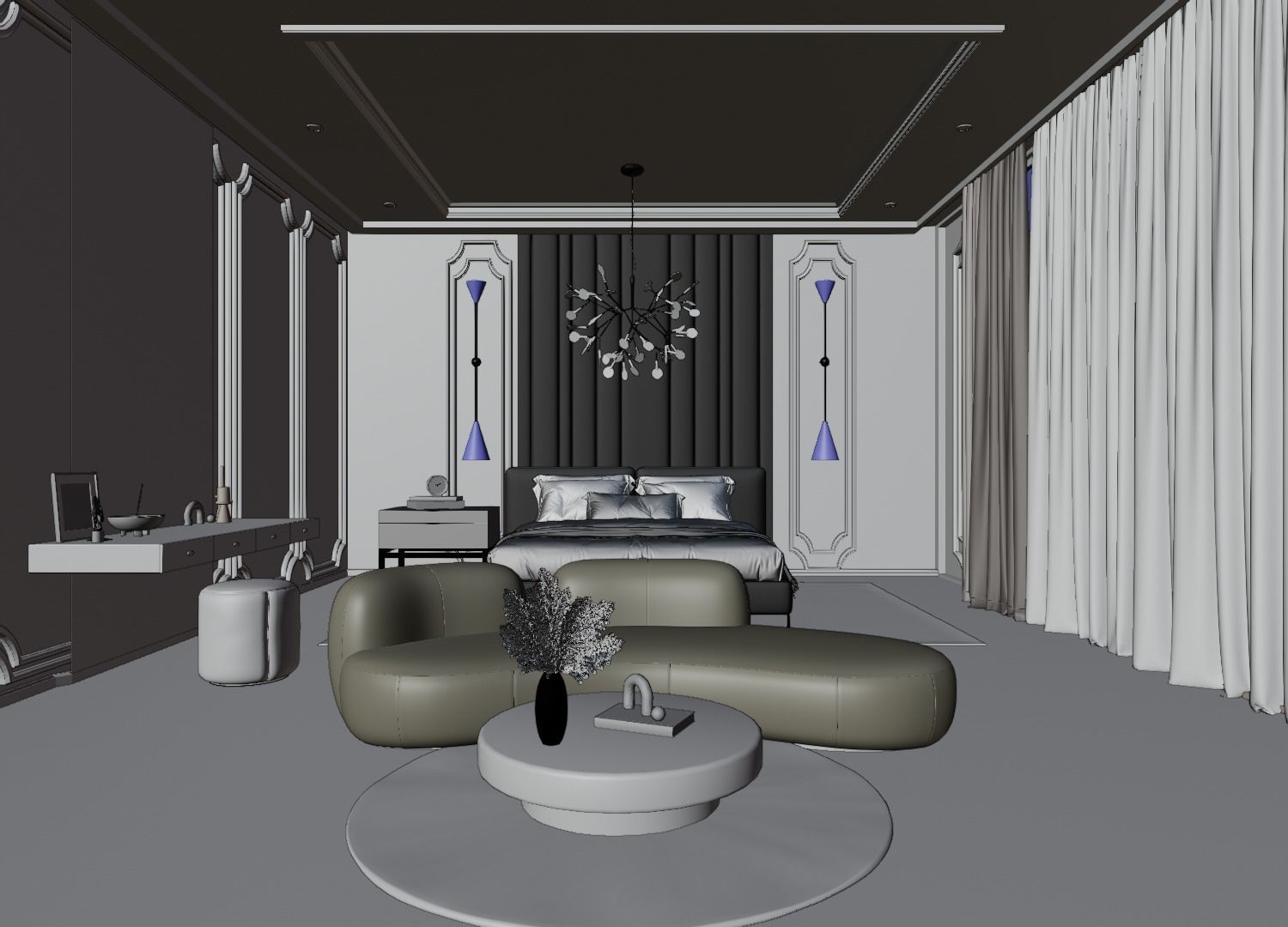 Photorealistic Interior Bedroom Scene In Native Blend File 3D model_12