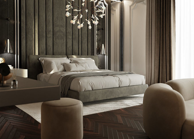 Photorealistic Interior Bedroom Scene In Native Blend File 3D model 2