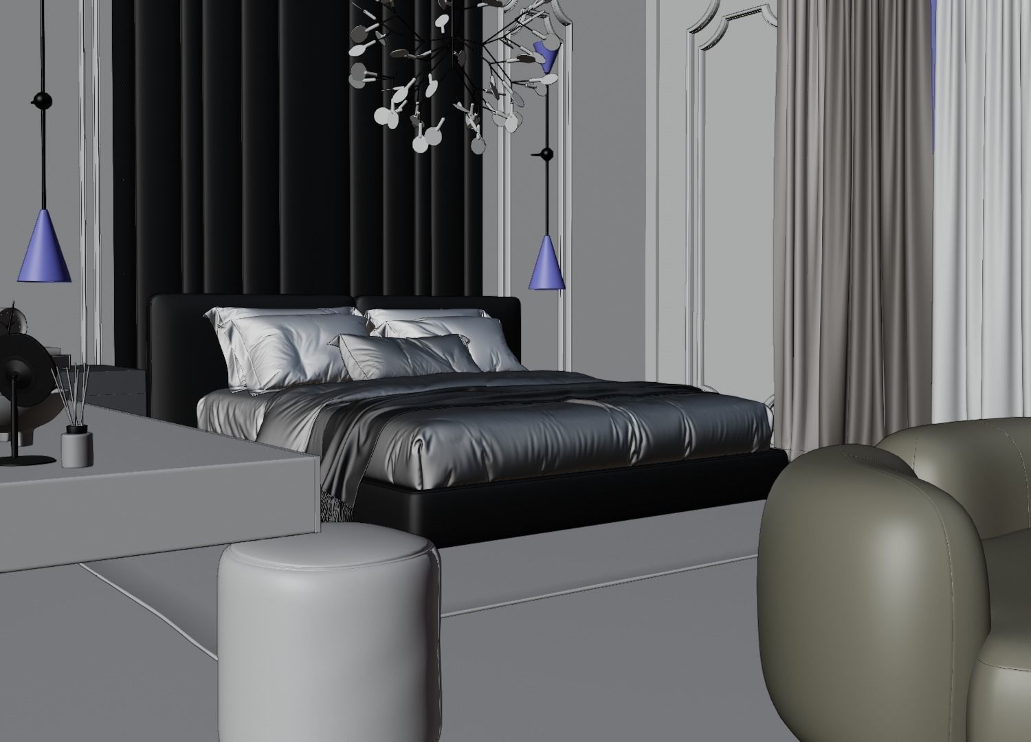 Photorealistic Interior Bedroom Scene In Native Blend File 3D model_14