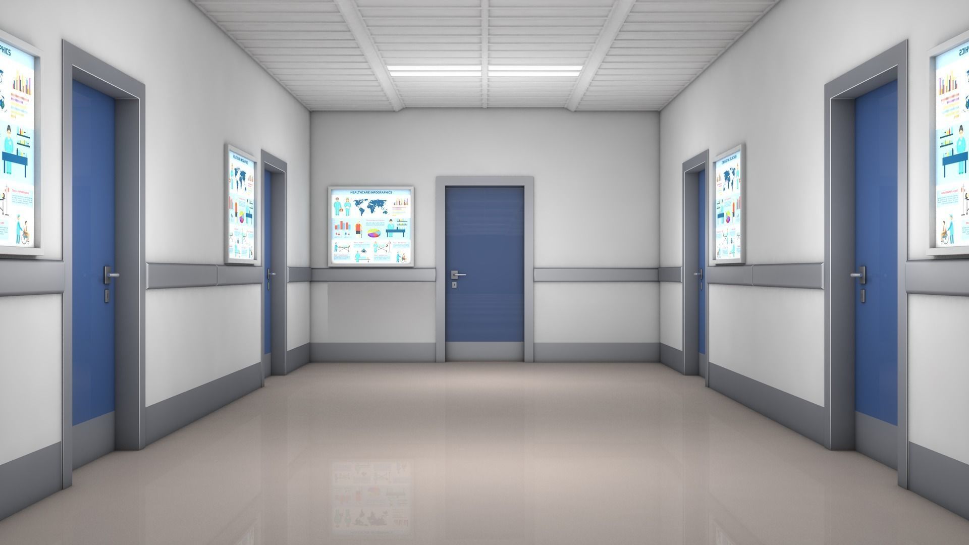  Hospital Hallway Corridor 3D model_4