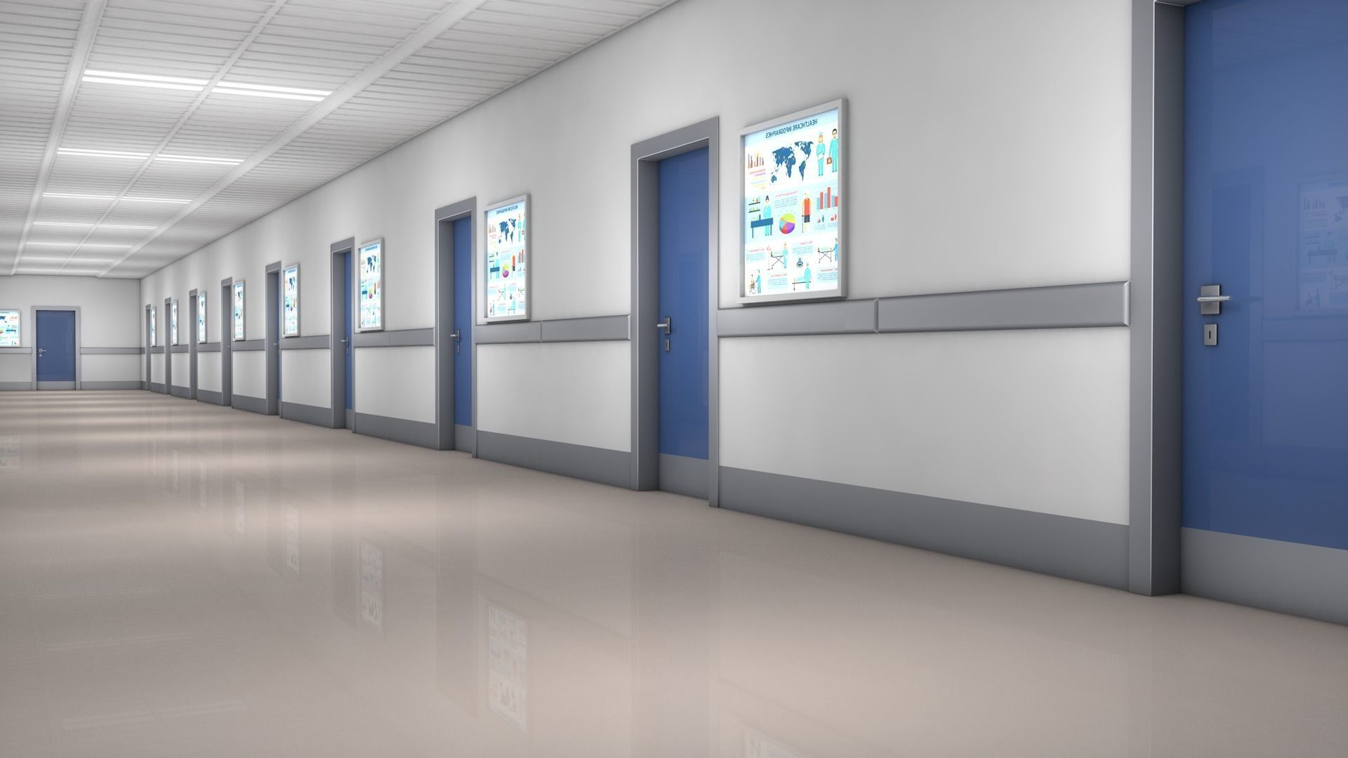  Hospital Hallway Corridor 3D model_3