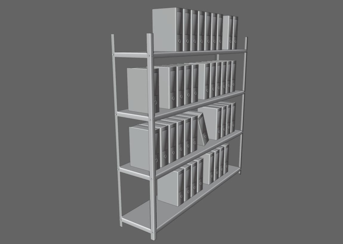 Metal Bookcase with Archives - Files - Books - Estante Low-poly 3D model_32