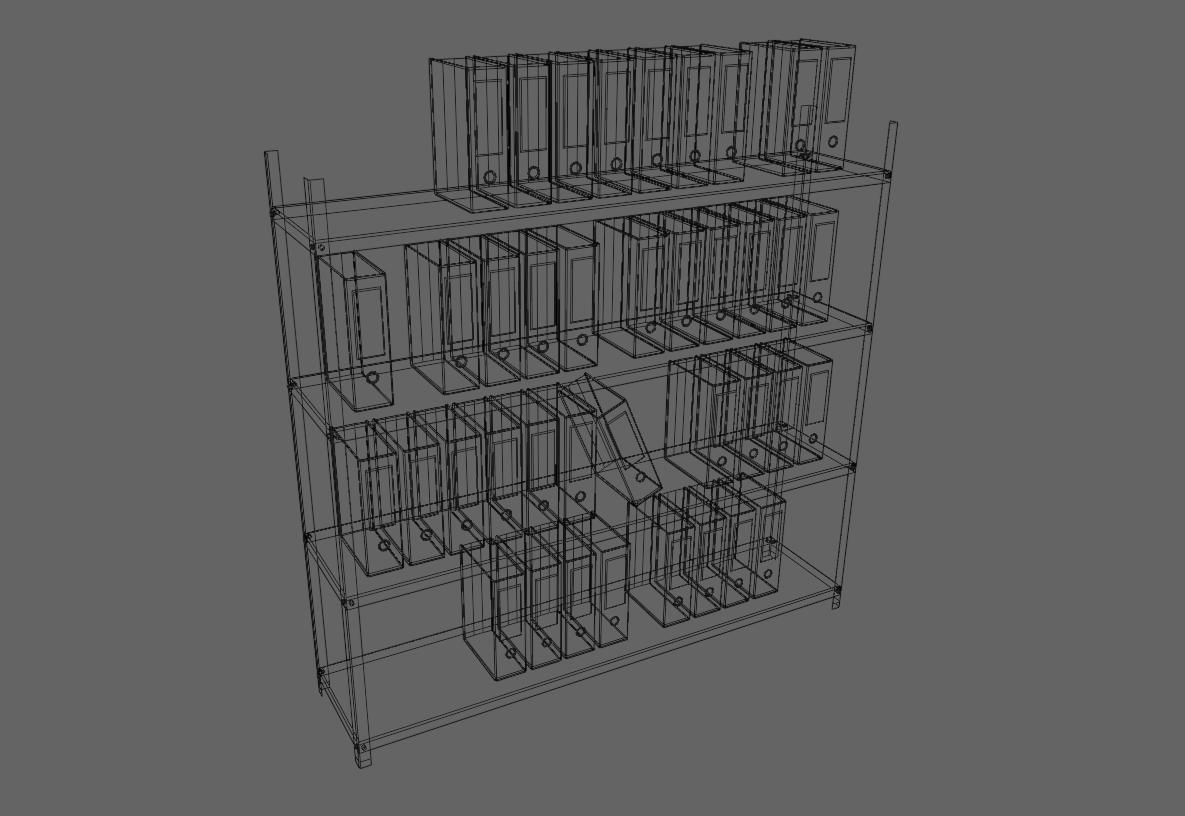 Metal Bookcase with Archives - Files - Books - Estante Low-poly 3D model_22