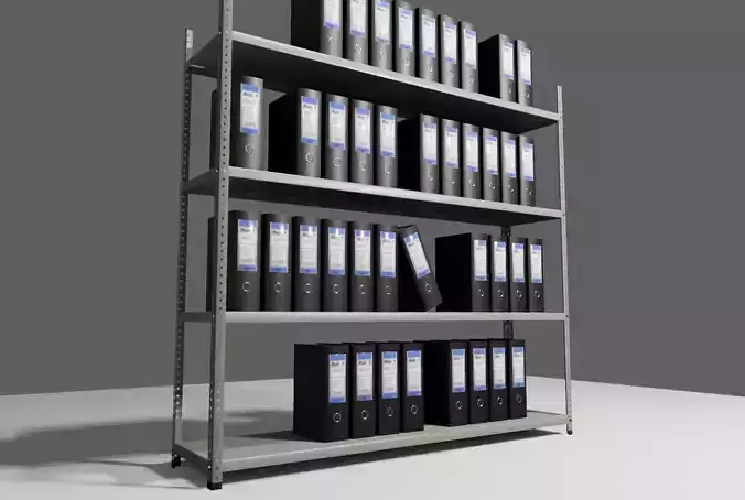 Metal Bookcase with Archives - Files - Books - Estante Low-poly 3D model