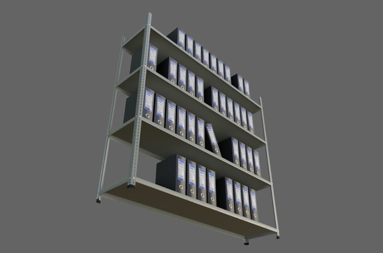 Metal Bookcase with Archives - Files - Books - Estante Low-poly 3D model_14