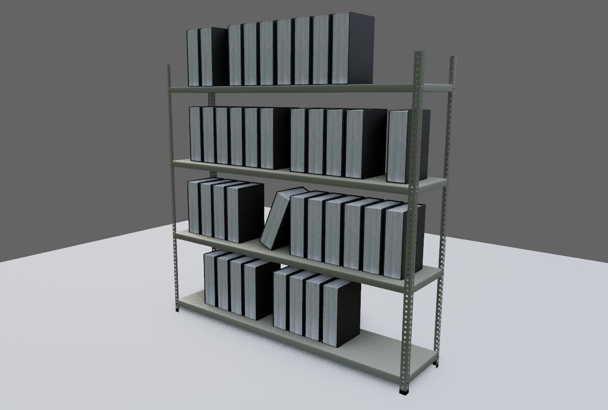 Metal Bookcase with Archives - Files - Books - Estante Low-poly 3D model_12